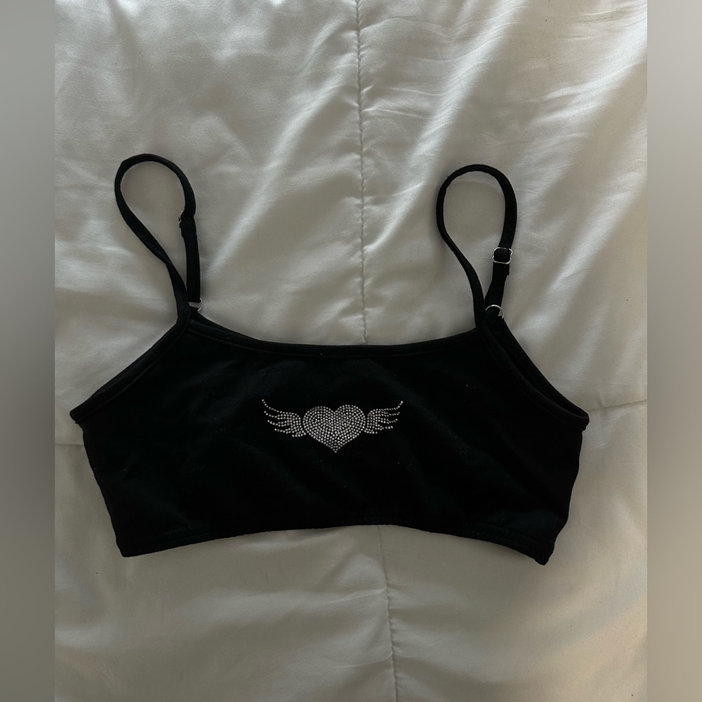 Edikted Black Rhinestone Heart Top